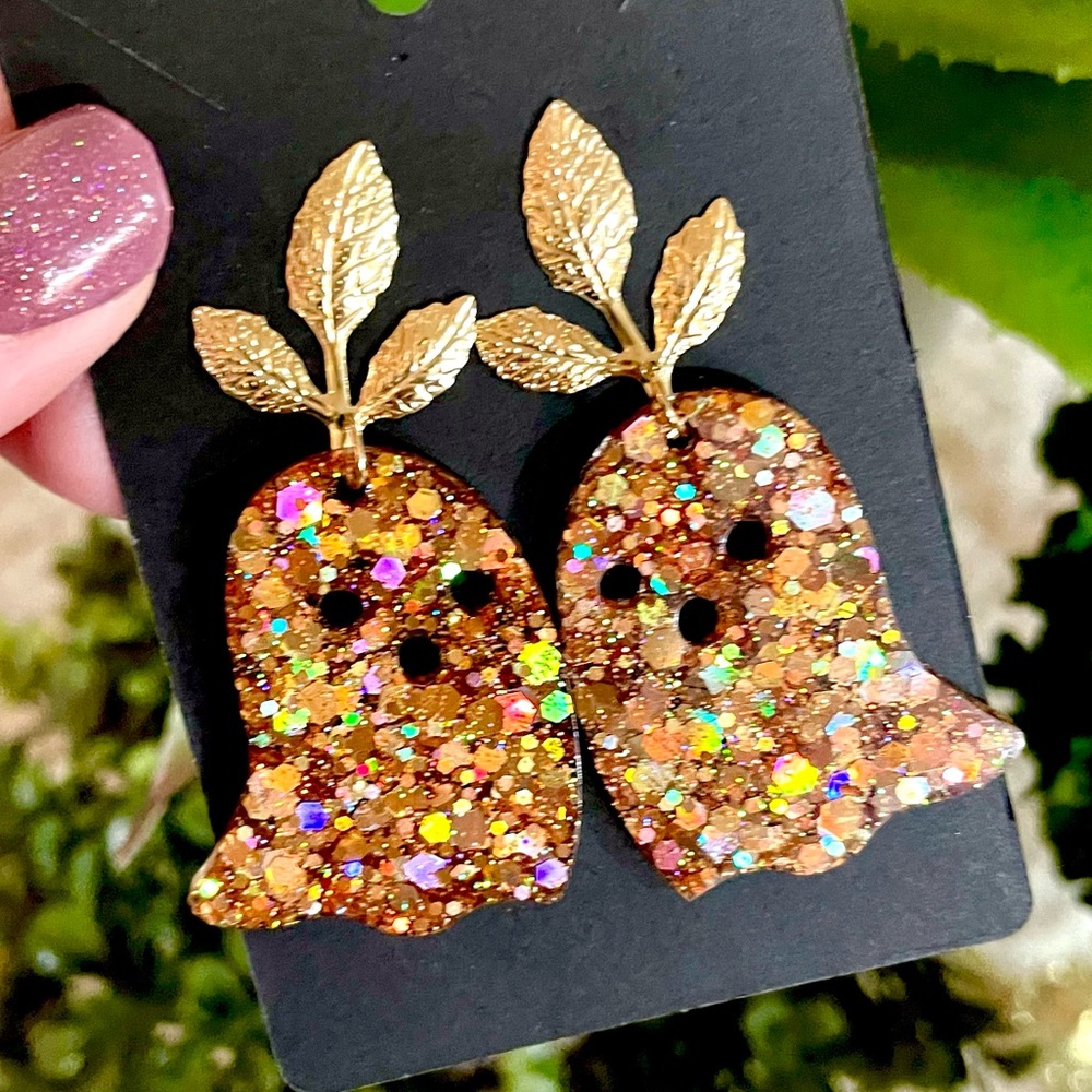 Acrylic Leaf Ghost Earrings